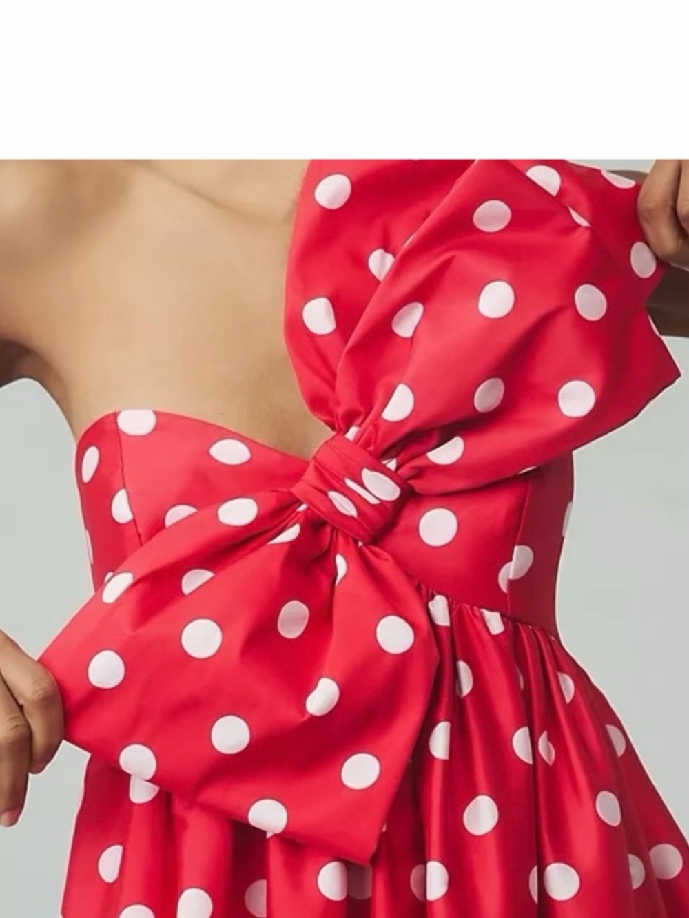 Anthropologie Red & White Polka Dot One-Shoulder Midi Dress - Picture 2 of 6